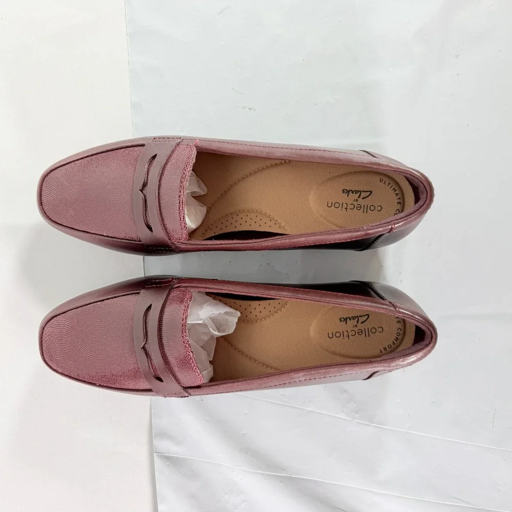 Clarks Women Juliet Coast‎ Leather Slip On Loafers Burgundy Size 6.5